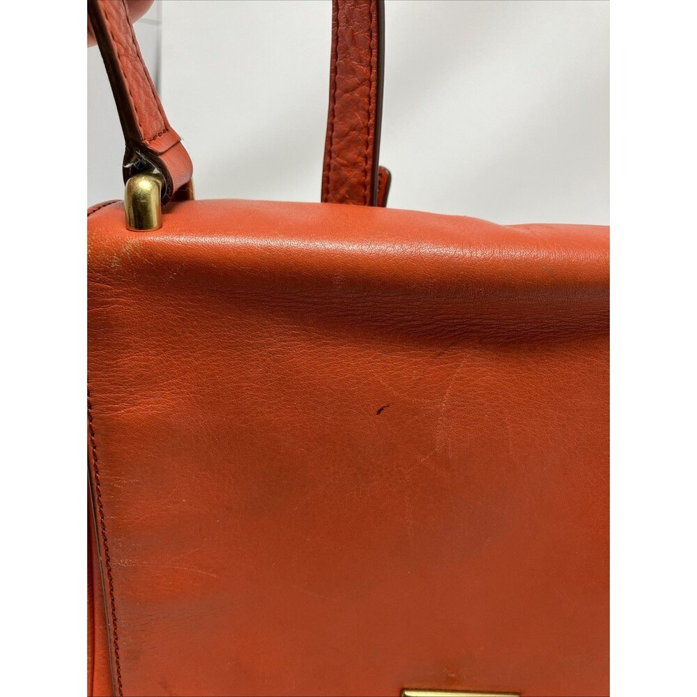 Fossil Orange Leather Turnlock Flap Satchel Crossbody Shoulder Bag Vintage - Picture 15 of 16